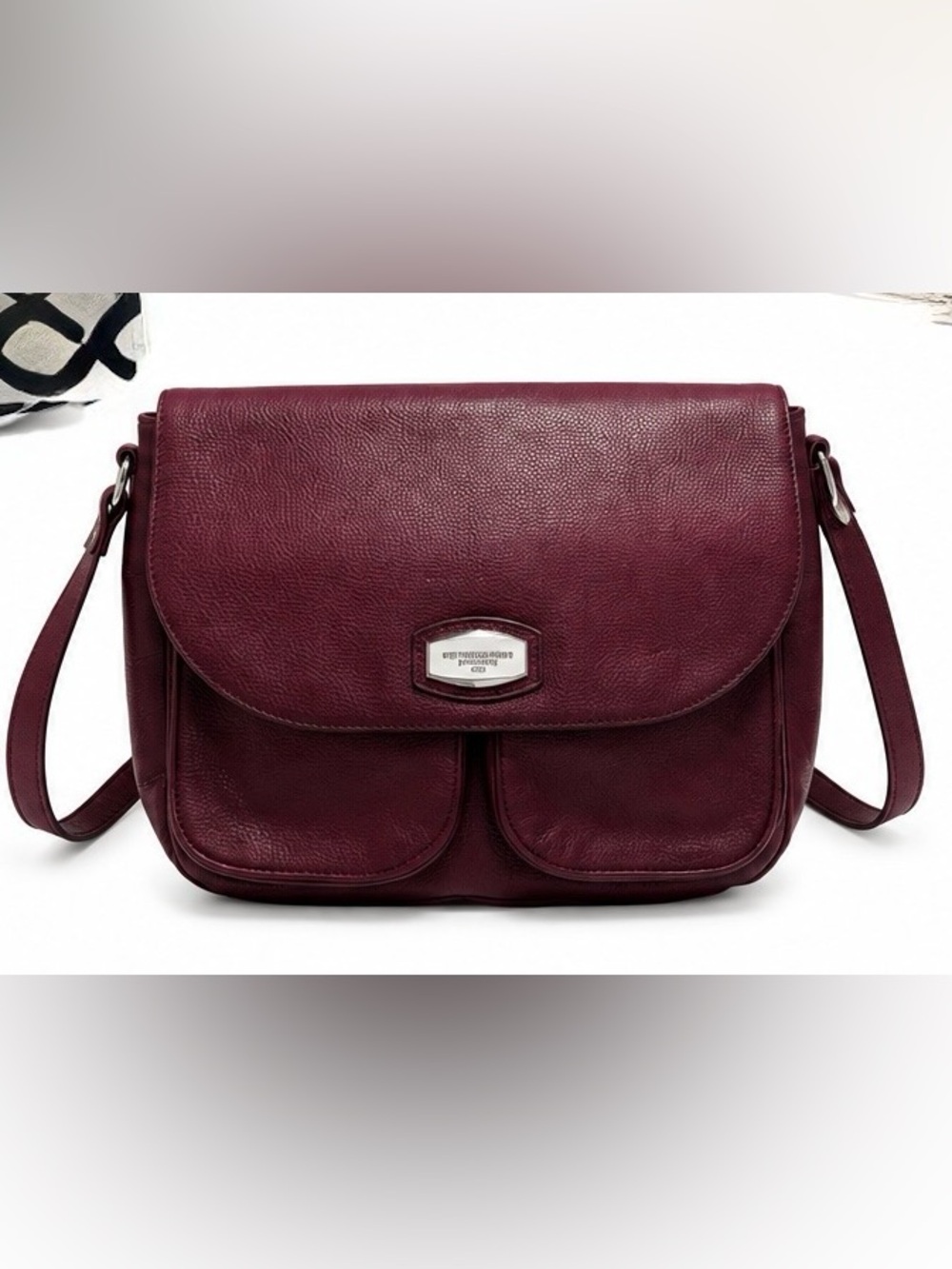 Tignanello Burgundy Pebbled Leather Crossbody Messenger Bag Organizer